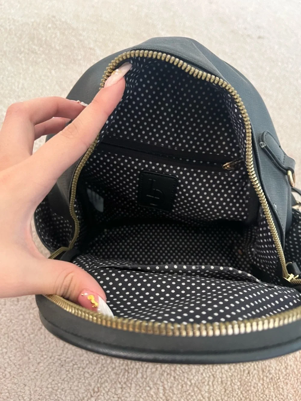 Black Mini Backpack with Gold Zipper